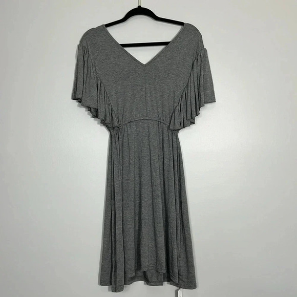 Beachsissi Gray Deep V Neck Sundress Cover Up Ruffle Shoulders Soft Lightweight - Picture 6 of 8